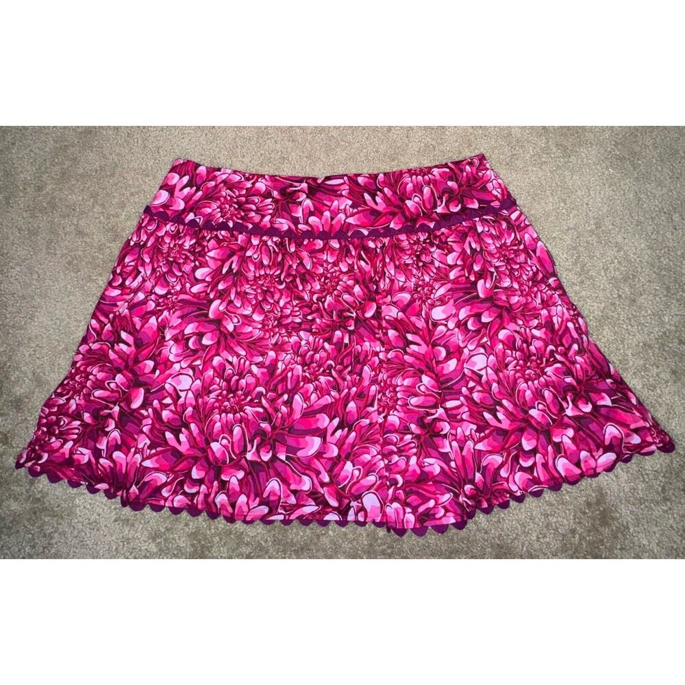 Kika Vargas Pink Mum Print Scallop Edge Faux Wrap Mini Skirt Women's 18W NEW